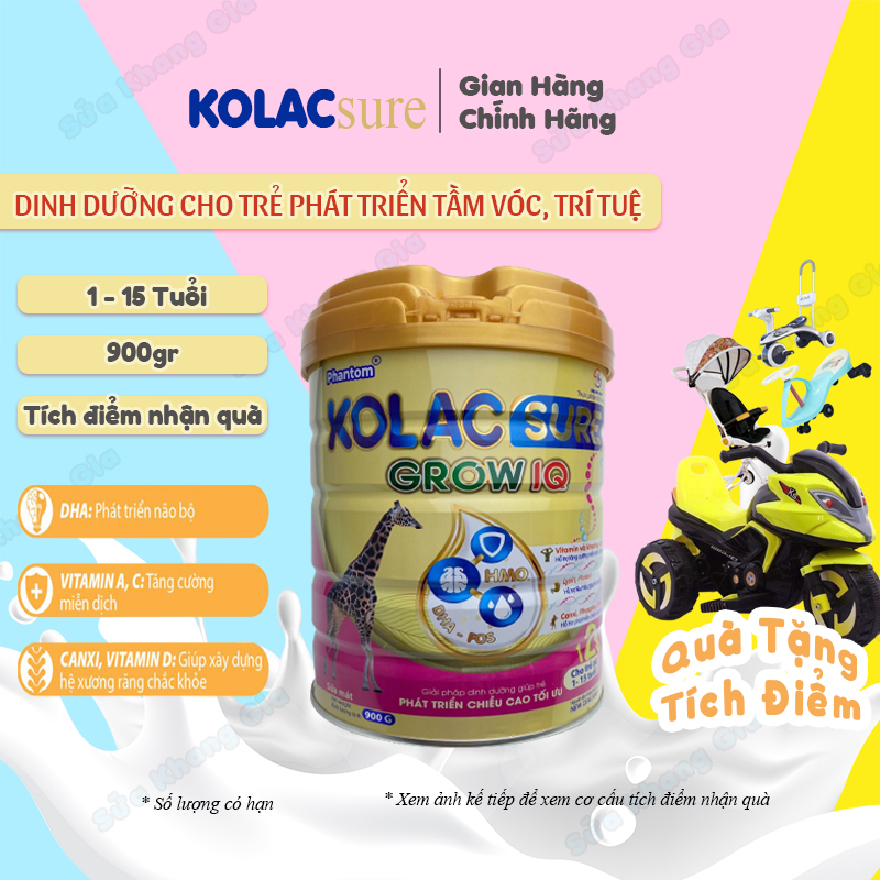 Sữa bột KOLAC Sure GROW IQ phát triển chiều cao và trí thông minh cho trẻ phát triển toàn diện hộp 900g