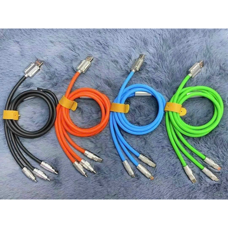 Cáp Sạc Nhanh 3 Trong 1 6A Cổng Type C Bằng Silicone Và Hợp Kim Kẽm Bảo hành 12 tháng