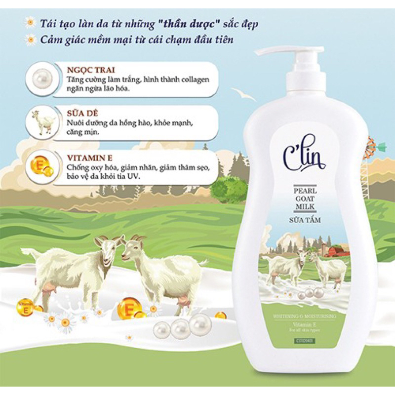 1 Thùng 6 chai sữa tắm Clin sữa dê ngoc trai 1 lít