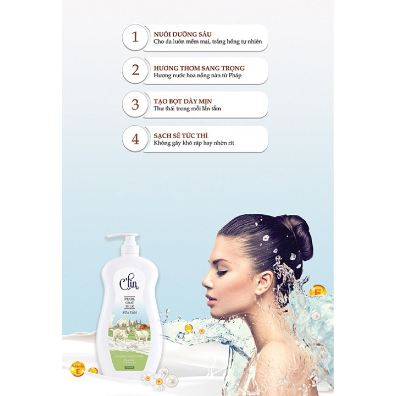 1 Thùng 6 chai sữa tắm Clin sữa dê ngoc trai 1 lít