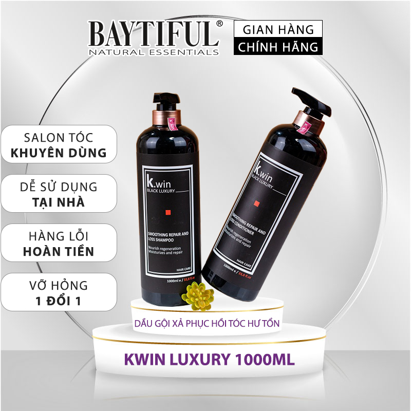 Dầu gội xả cặp keratin collagen combo dưỡng tóc mượt phục hồi hư tổn khô xơ gãy rụng K.win luxury repair and loss 1000ml