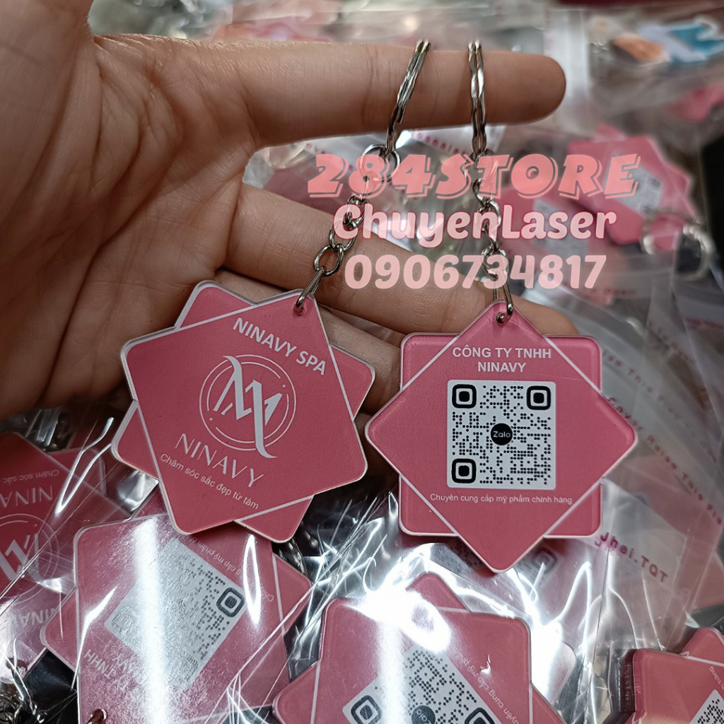 Móc khóa mica in hình , logo - lên file và in theo yêu cầu