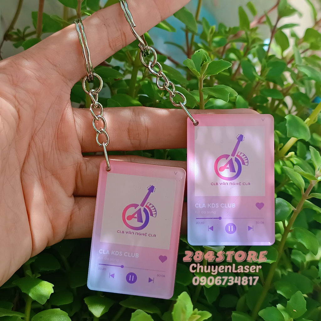 Móc khóa mica in hình , logo - lên file và in theo yêu cầu