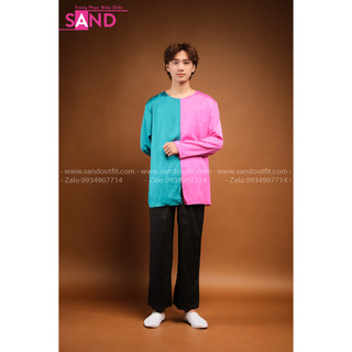 Áo bà ba lụa hồng xanh nam cách tân