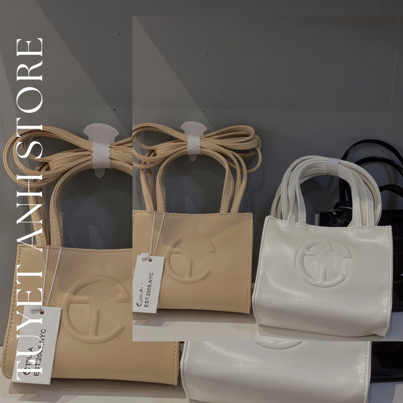 Túi Tel.Fa da đen bóng size 18cm đeo chéo nữ