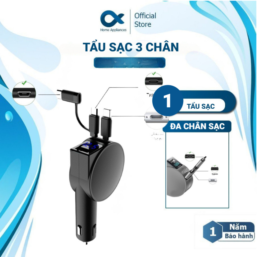 Tẩu Sạc Nhanh Ô Tô Đa Năng 3 Trong 1 Sạc Mọi Thiết Bị | BigBuy360 - bigbuy360.vn