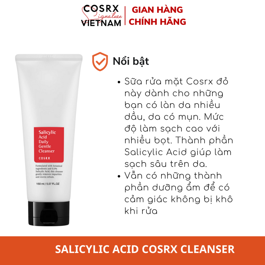 Sữa Rửa Mặt Giảm Mụn Cosrx Salicylic Acid Daily Gentle Cleanser