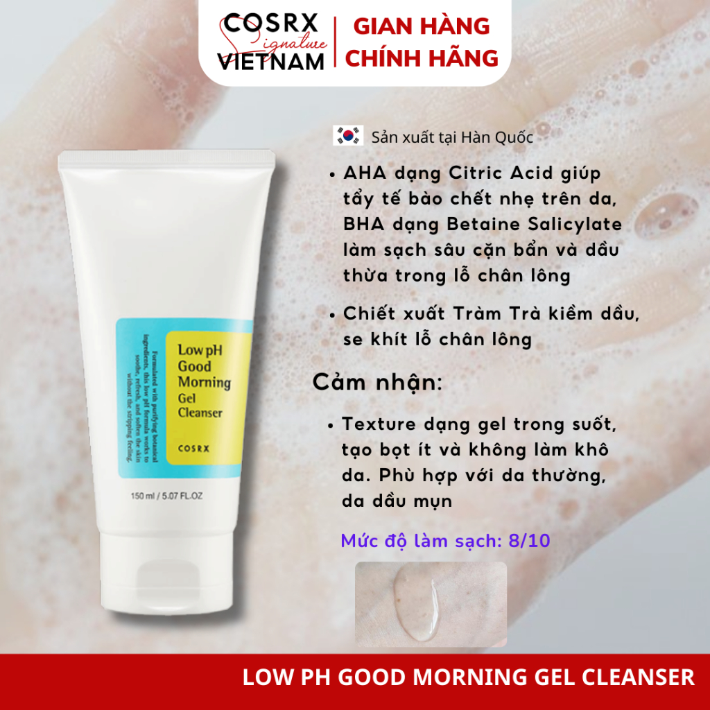 Sữa Rửa Mặt Cosrx Low PH Good Morning Gel Cleanser Dạng Gel Chiết Từ Dầu Cây Trà 150ml | BigBuy360 - bigbuy360.vn