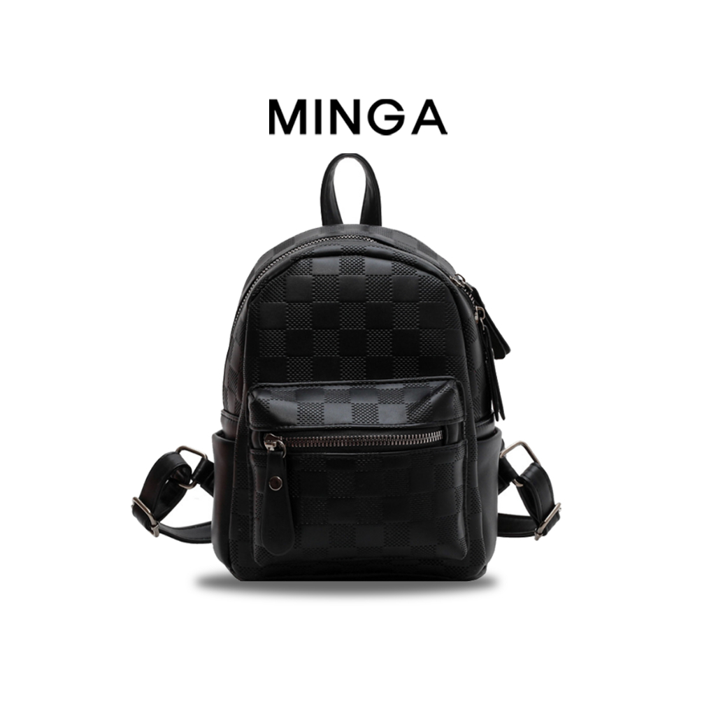 Balo Da Nữ MINGA Thời Trang Da PU Họa Tiết Kẻ Caro Mini Thời Trang Đẹp Kiểu Dáng Basic Dễ Phối Đồ 333 C-12
