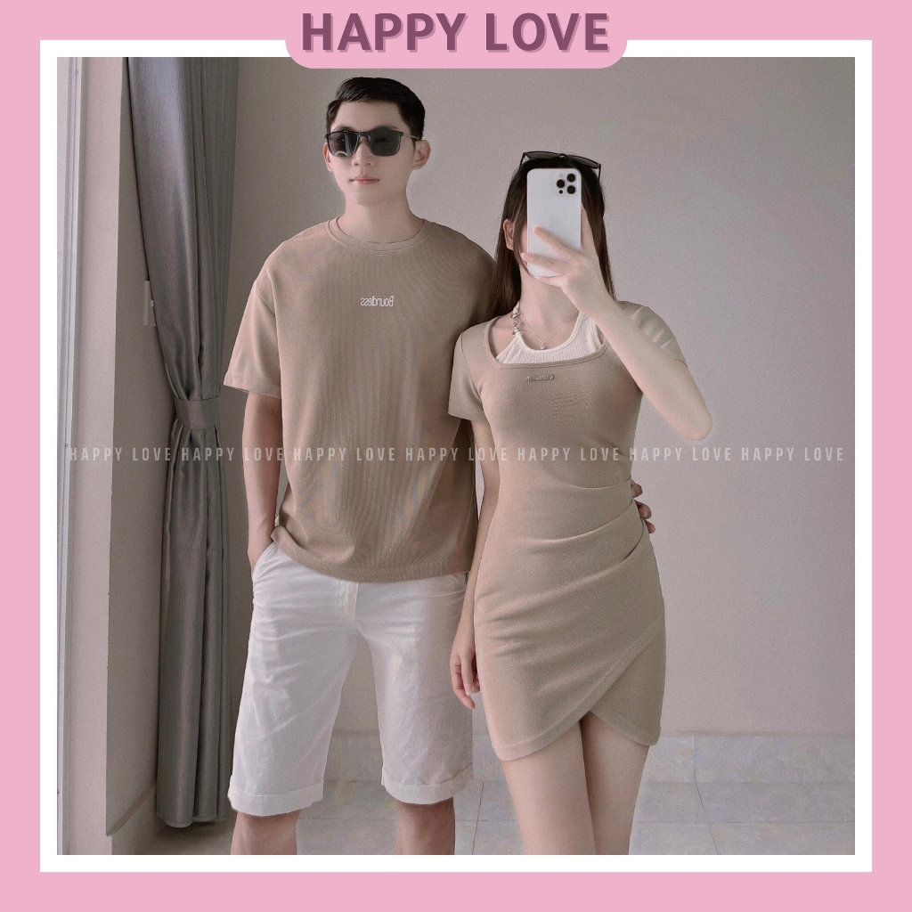 Set đồ đôi nam nữ couple áo nam đầm nữ ôm body màu da cá tính tôn dáng chất cotton cao cấp HAPPYLOVE H111