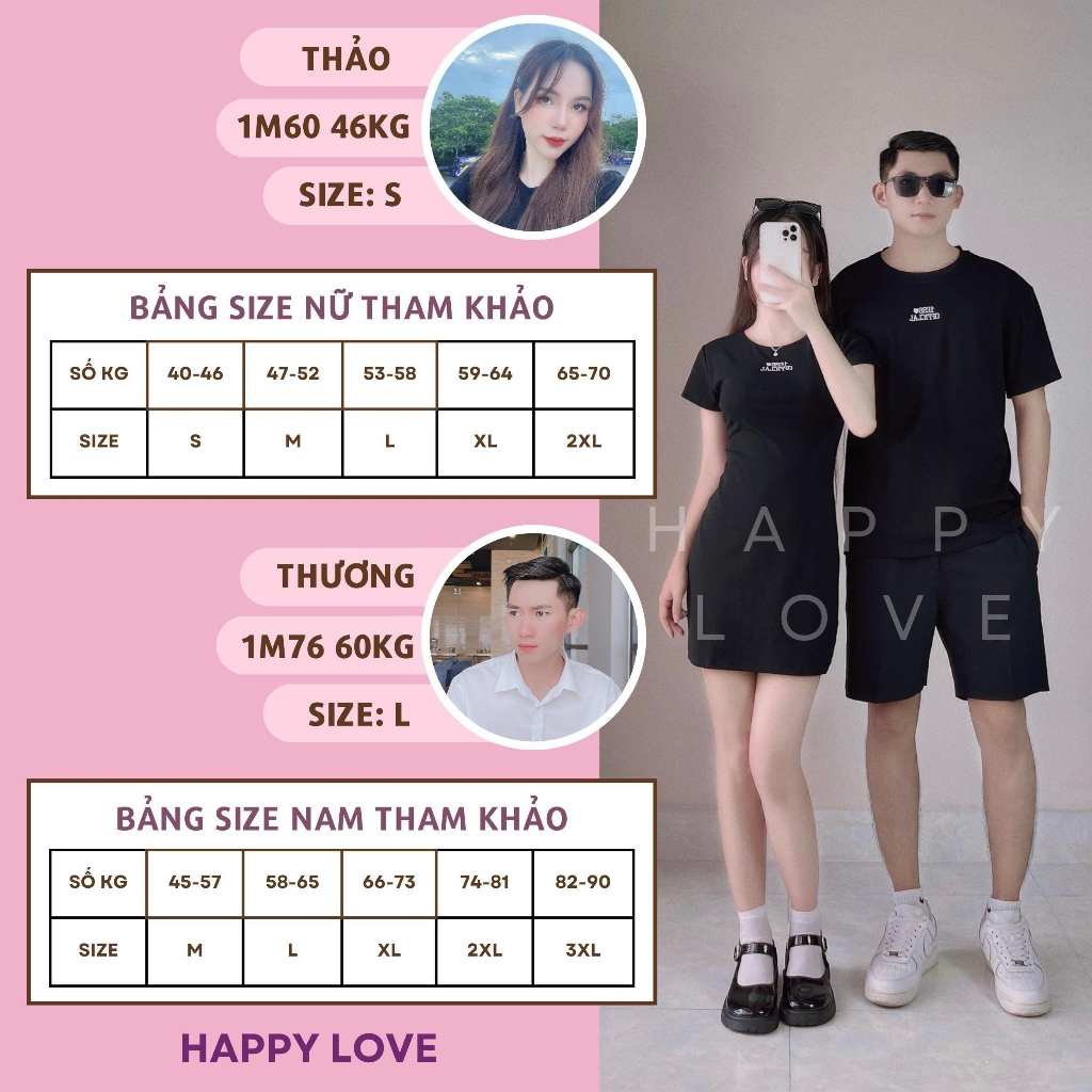 Đồ cặp nam nữ mùa hè Set đồ đôi áo nam váy nữ ôm body màu đen thêu chữ trắng đi chơi đi tiệc HAPPYLOVE H105