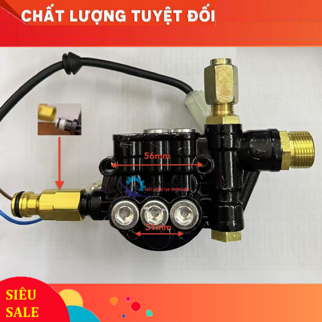Đầu bơm Piston 12mm chỉnh áp tích hợp cụm rờ le áp, máy xịt rửa xe áp lực cao, DB2800