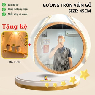 Mua 1 tặng 1 Gương tròn decor, gương tròn viền gỗ treo tường nhà tắm bàn trang điểm kèm phụ kiện - mirrortoctoc