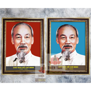 Tranh Bác Hồ 36x48cm chất liệu vải phủ bóng + khung composite xịn xò