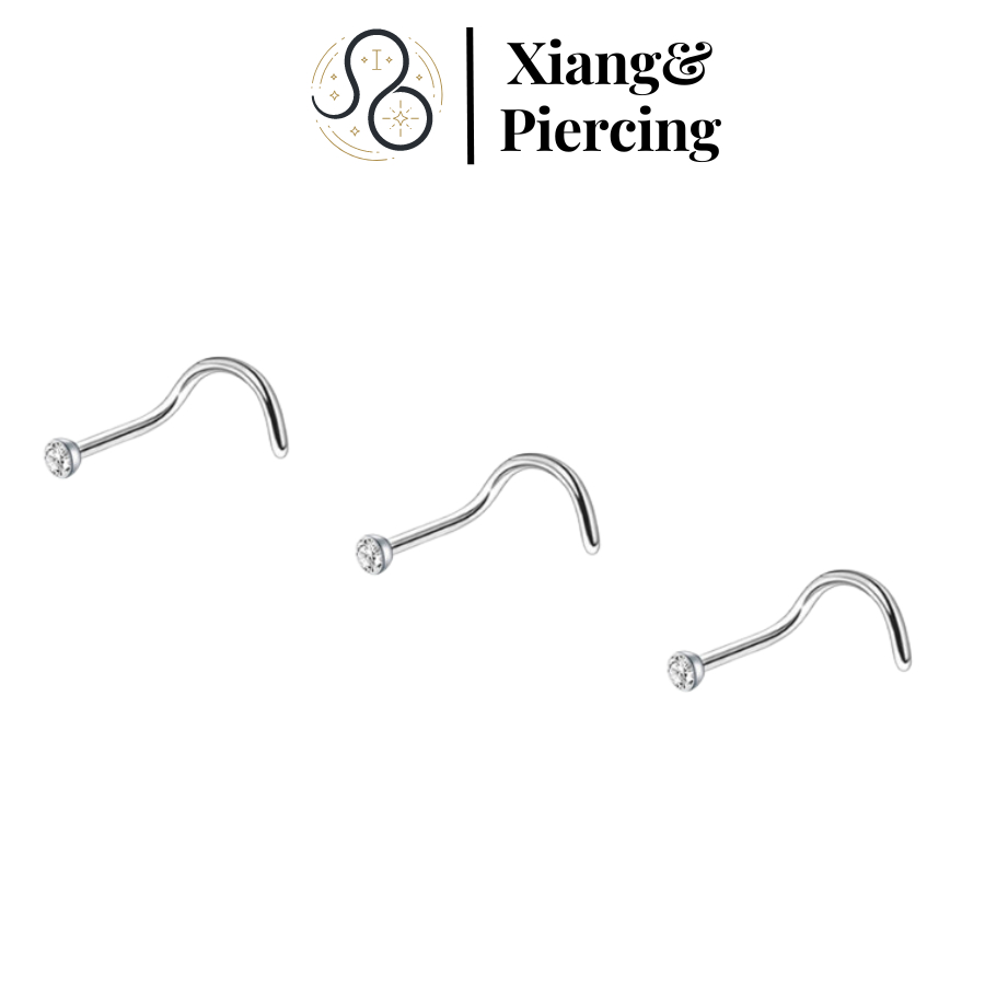 Khuyên Mũi Đính Đá Bằng Thép Y Tế Chân L, LC