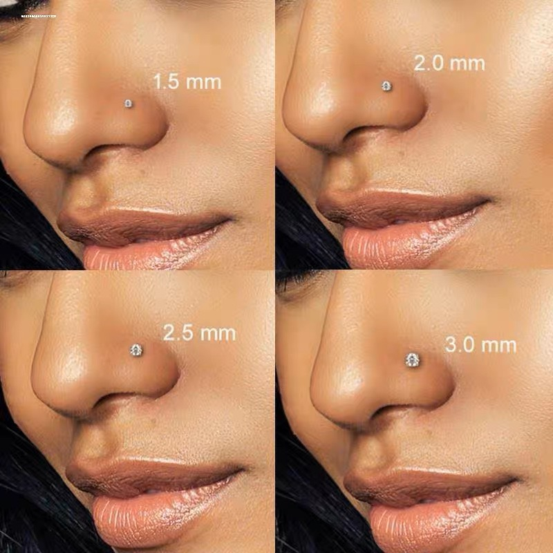 Khuyên Mũi Đính Đá Bằng Thép Y Tế Chân L, LC