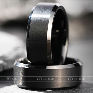 Nhẫn Nam Vonfram Stellar "The Alpha" Trơn Đen Nguyên Khối - Cao Cấp Lịch Sự Không Gỉ - Bền Gấp 3 Nhẫn Nam Titan