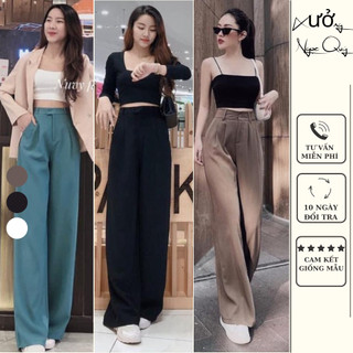 Quần suông ống rộng chun sau vải lụa hàn mềm mát loại đẹp