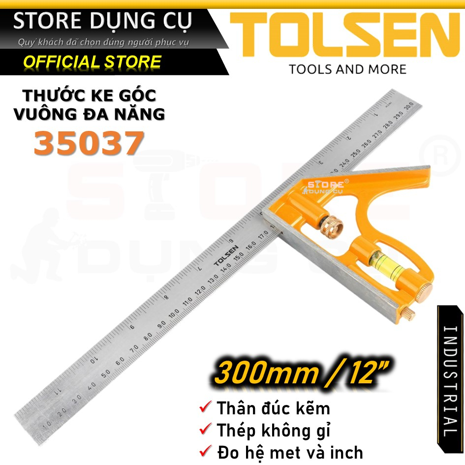 Thước ke góc vuông đa năng 30cm, thước ê ke thủy 300mm Tolsen 35037, đo độ sâu, canh thẳng, canh ngang, lấy dấu khoảng