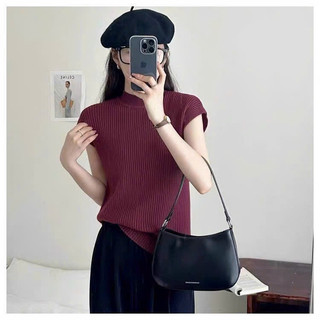Áo len tăm nhỏ cổ 3p vai rơi gân dọc dáng basic
