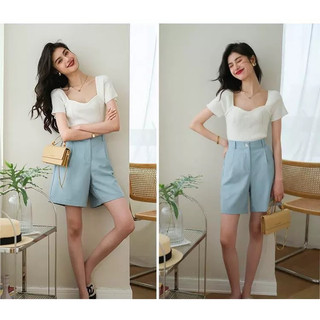 Áo len tay cộc cổ chân tim basic