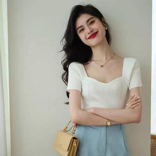 Áo len tay cộc cổ chân tim basic
