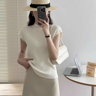 Áo len tăm nhỏ cổ 3p vai rơi gân dọc dáng basic