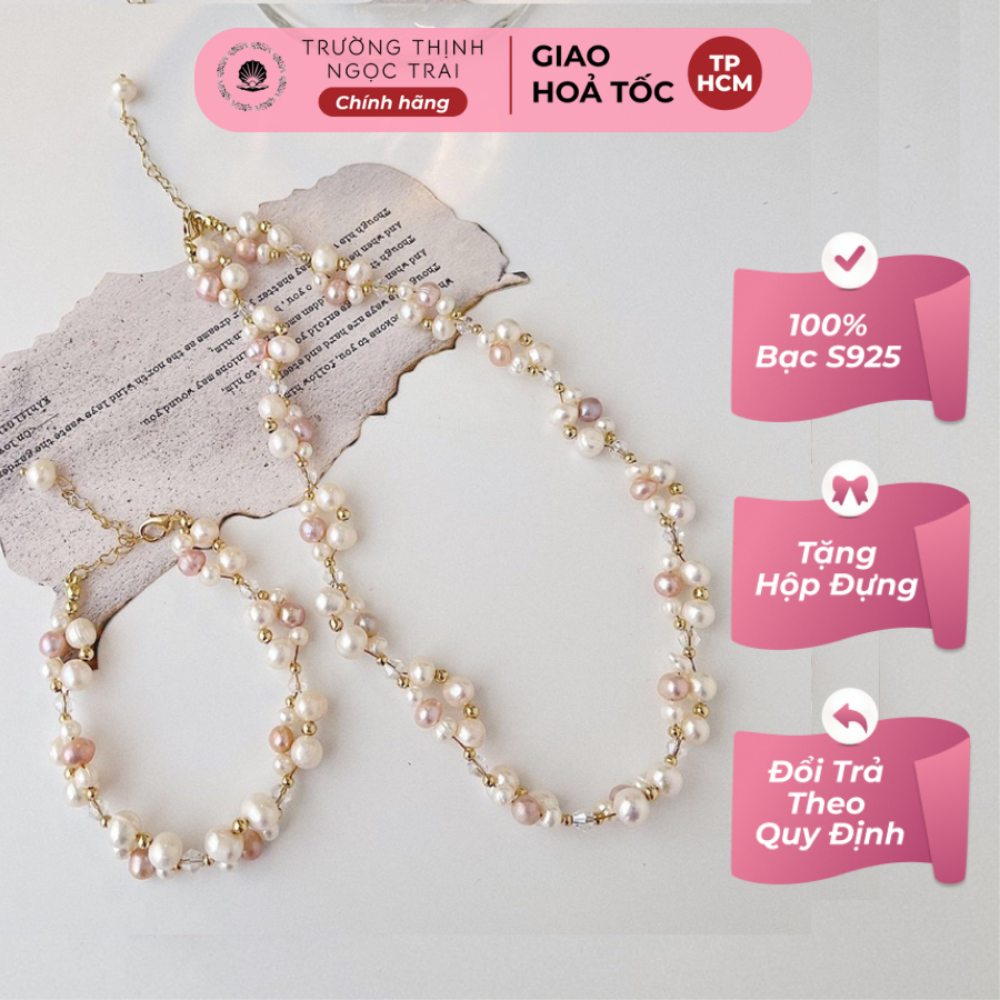 Bộ Trang Sức Ngọc Trai Titan Mix Hai Màu Trắng Và Hồng Sang Trọng - Ngọc Trai Trường Thịnh