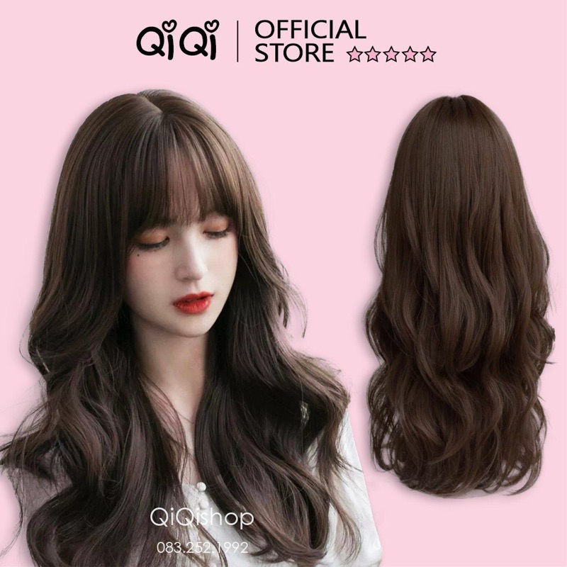 Tóc giả nguyên đầu xoăn dài quá lưng mái bằng 50cm MS8818 Qiqishop