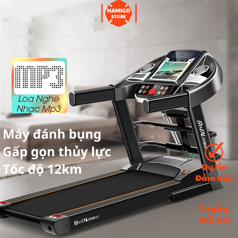 Sale Lớn - Máy Chạy Bộ Điện Đa Năng 12km/h Máy Đánh Bụng Loa Nghe Nhạc Bluetooth, Máy Chạy Bộ Gấp Gọn Tại Nhà Giá Rẻ