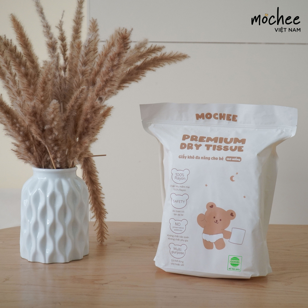Khăn giấy khô đa năng Mochee 160 tờ, khăn vải khô cho bé sợi bông tự nhiên - Monnie Kids