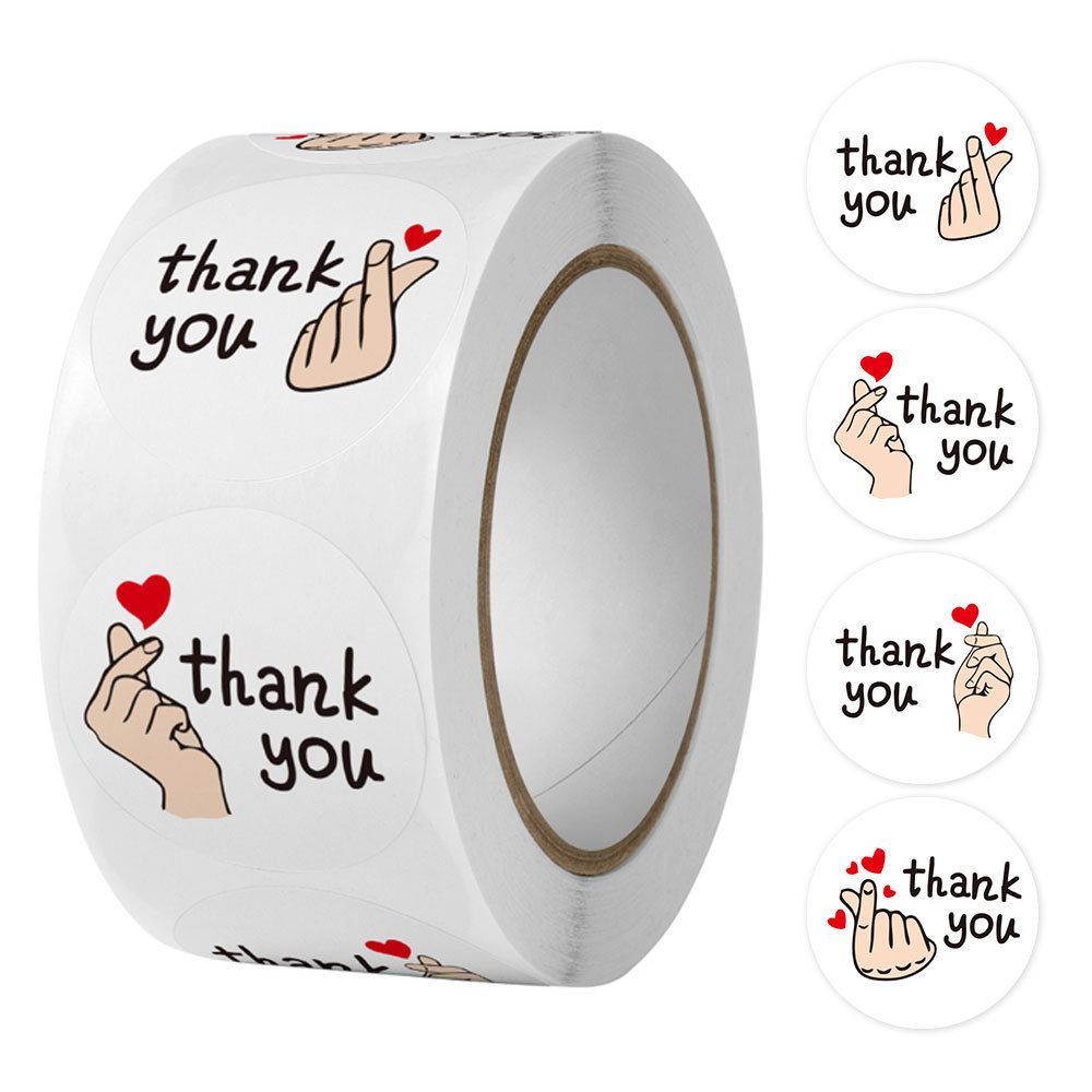 Cuộn 500 miếng dán hoạt hình ngộ nghĩnh, tem dán sticker thank you gói hàng, quà tặng