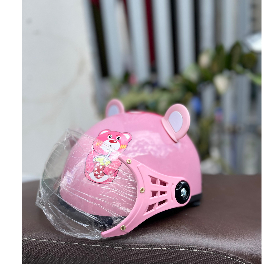 nón bảo hiểm gấu dâu cho e bé từ 2t đến 7t siêu cute kèm tai gấu