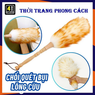 Chổi Quét Bụi Lông Cừu Mềm Mịn Cán Gỗ Cao Cấp - Chổi Phất Trần/ Chổi Lông Gà Quét Bụi Lau Bàn Thờ, Lau Ghế Ô Tô Tiện Lợi