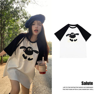 Áo thun nữ Shaun the Sheep local brand thời trang vintage oversize trắng tee tay đen Salute