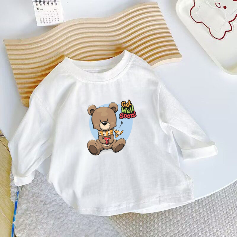 Áo Thun Dài Tay Bé Gái Bé Trai In ADT01 Hình Gấu Cotton 100%, Thông Thoáng, Thấm Hút Mồ Hôi - BabyBoo - PiBo