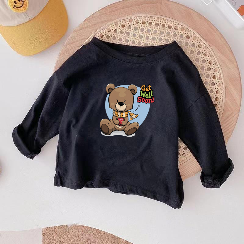 Áo Thun Dài Tay Bé Gái Bé Trai In ADT01 Hình Gấu Cotton 100%, Thông Thoáng, Thấm Hút Mồ Hôi - BabyBoo - PiBo