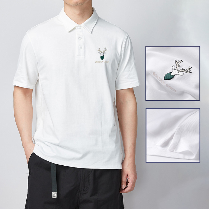 PL7 - Áo Polo Nam cổ bẻ thêu hình hươu- thun basic cộc tay vải cá sấu cotton, chuẩn form 2 màu cơ bản