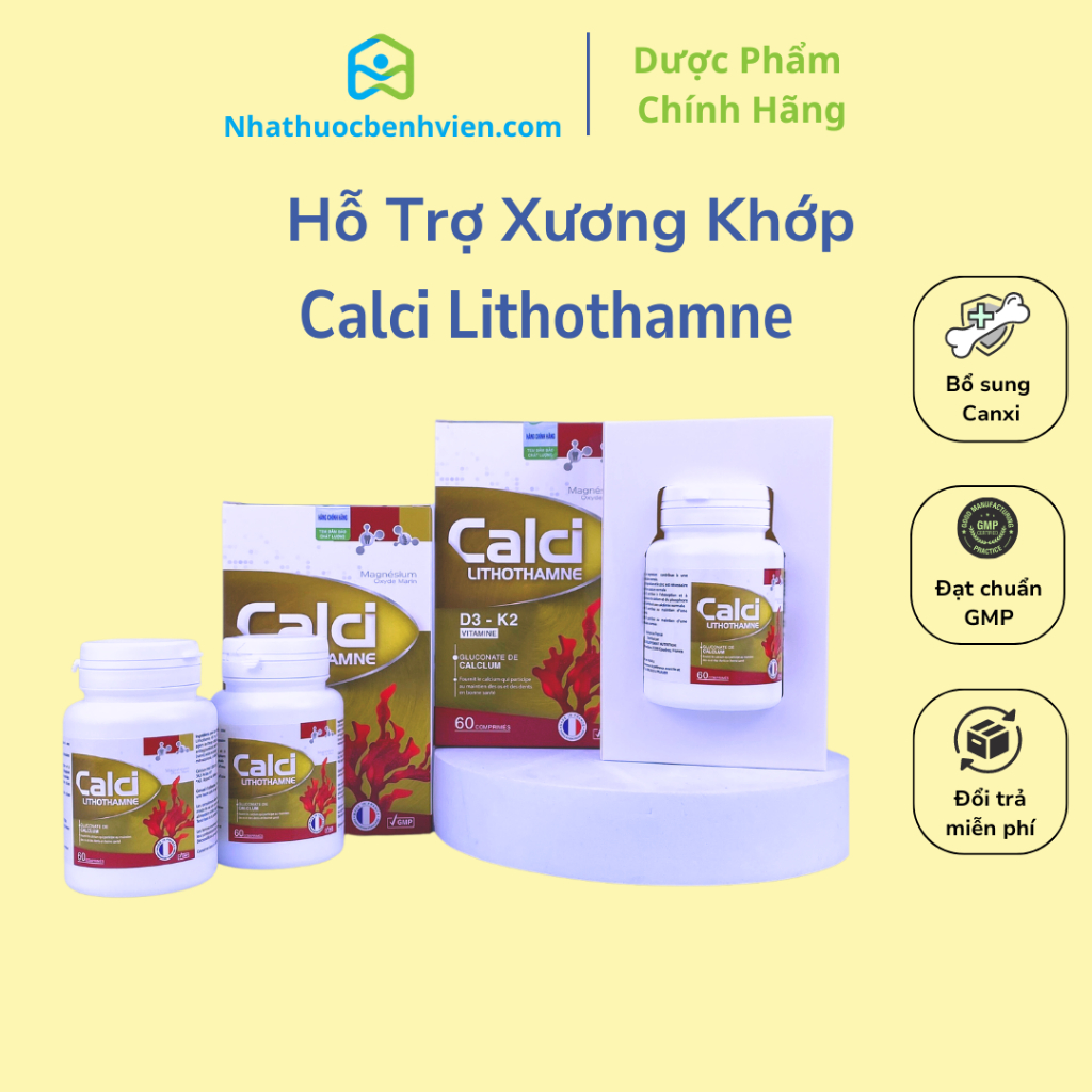 Calci Lithothamne hộp 60 viên - Viên uống hỗ trợ xương khớp bổ sung Canxi và Vitamin D3-K2, giảm nguy cơ loãng xương