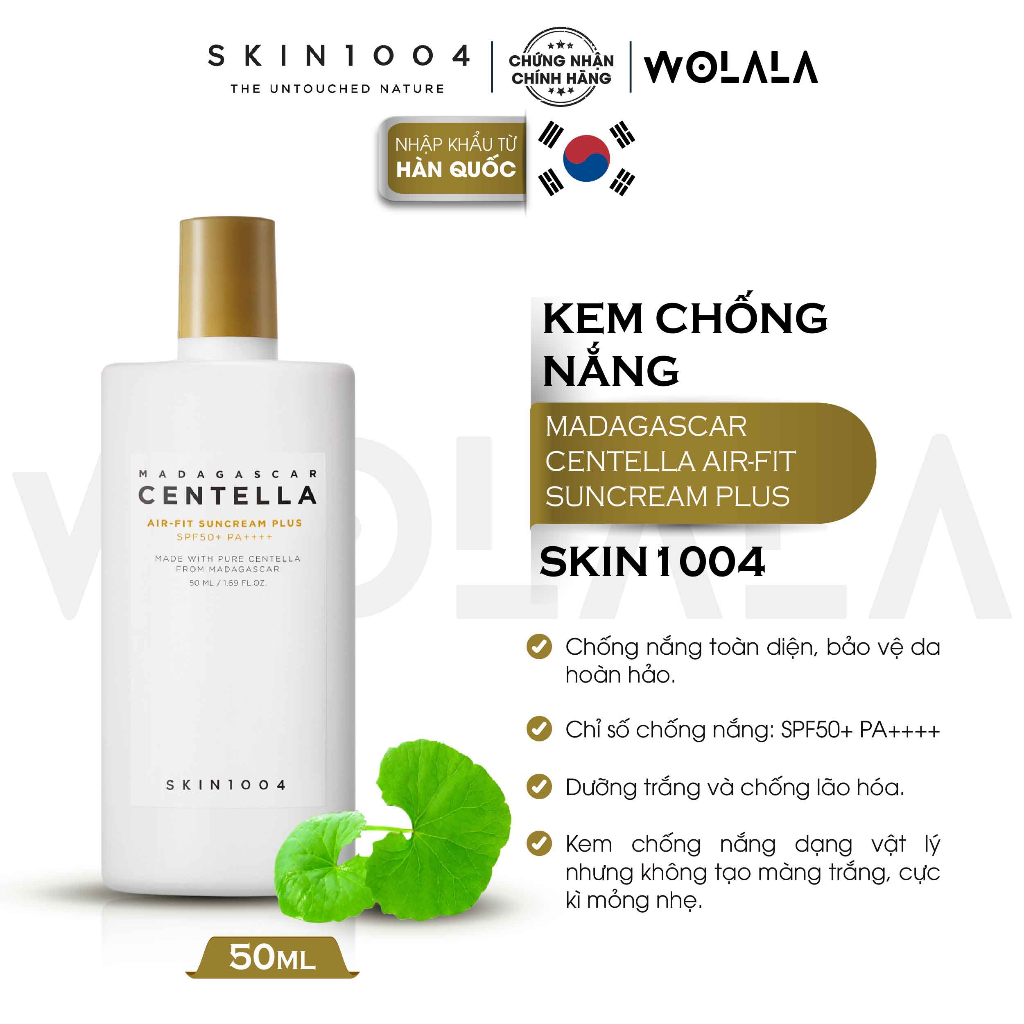 Kem chống nắng Centella Skin1004 Madagascar phục hồi da sau tổn thương, dưỡng ẩm nhẹ 50ml