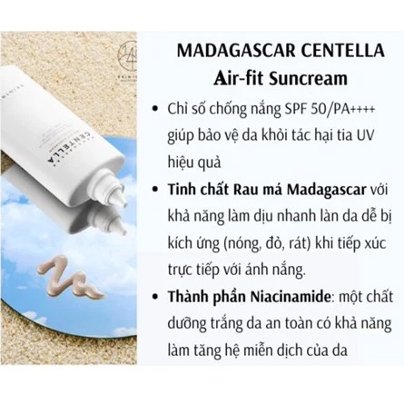 Kem chống nắng Centella Skin1004 Madagascar phục hồi da sau tổn thương, dưỡng ẩm nhẹ 50ml