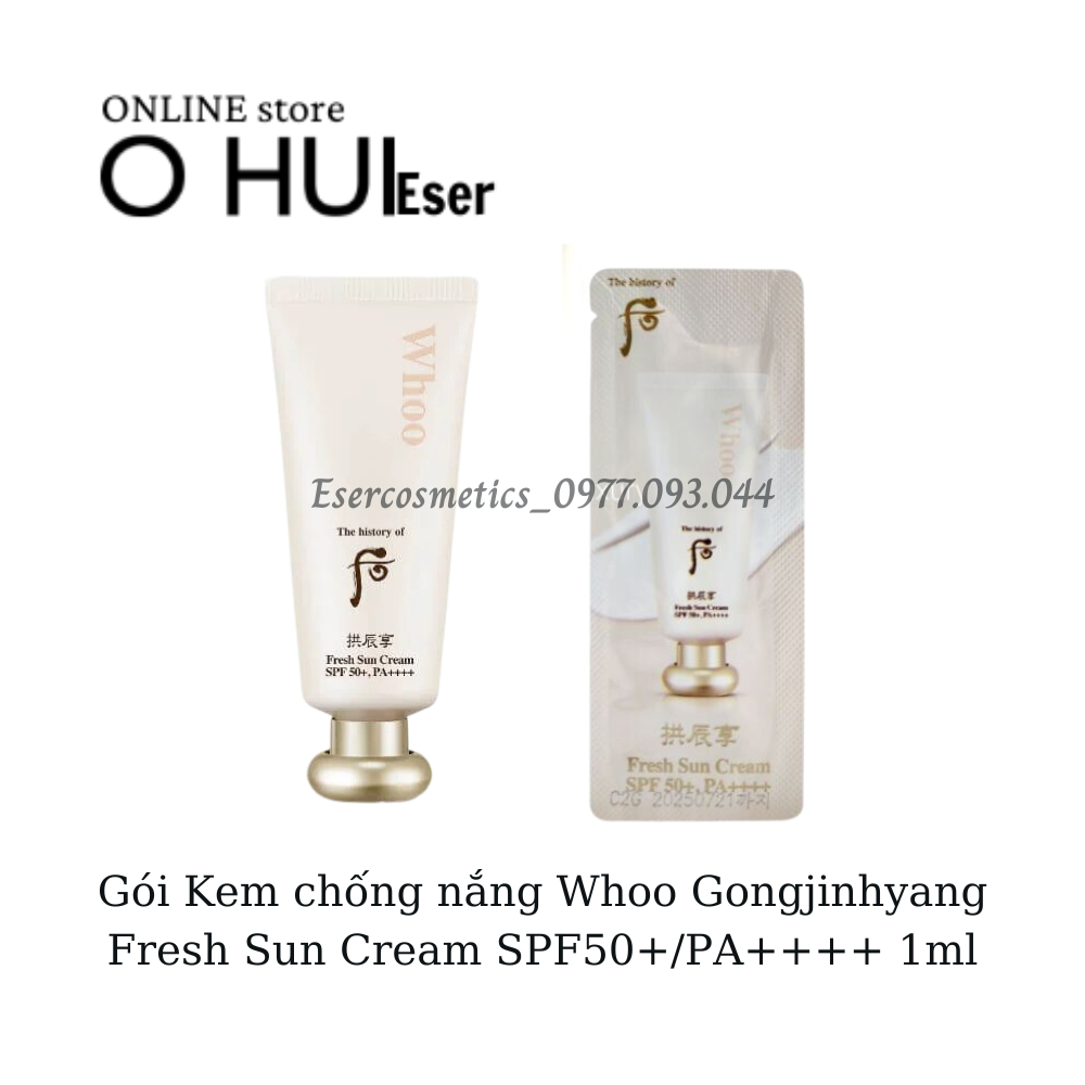 Gói Kem chống nắng Whoo Gongjinhyang Fresh Sun Cream SPF50+/PA++++ 1ml_Chống nhăn da, làm mờ dần các nếp nhăn