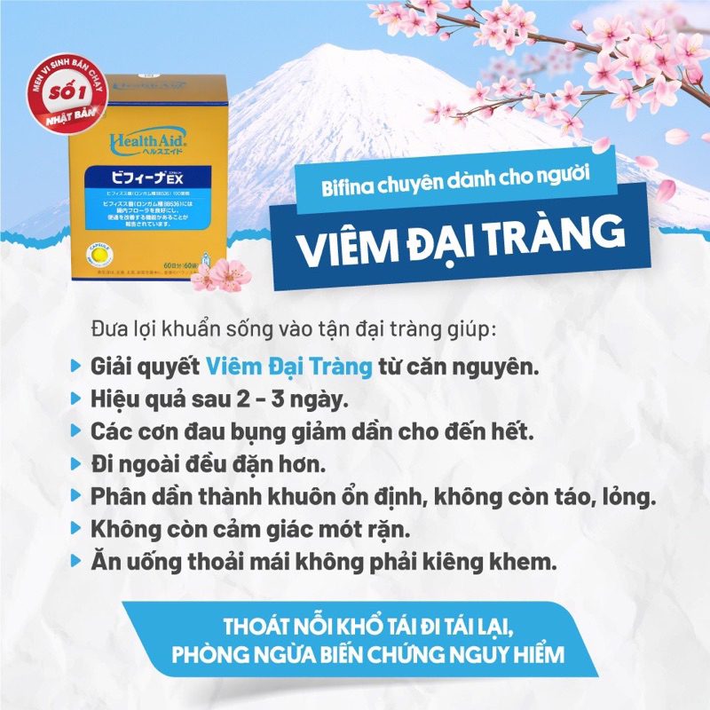 Men Vi Sinh Bifina Ex Health Aid Giảm Rối Loạn Nhiễm Khuẩn Đường Ruột Hộp 30 & 60 Gói