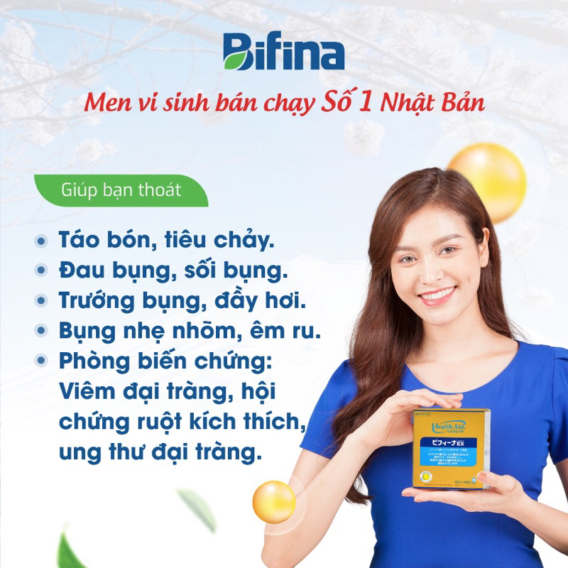 Men Vi Sinh Bifina Ex Health Aid Giảm Rối Loạn Nhiễm Khuẩn Đường Ruột Hộp 30 & 60 Gói