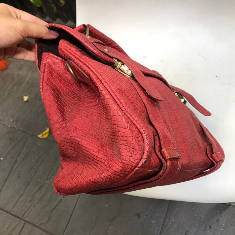 Túi 2hand cặp xách da gân đỏ