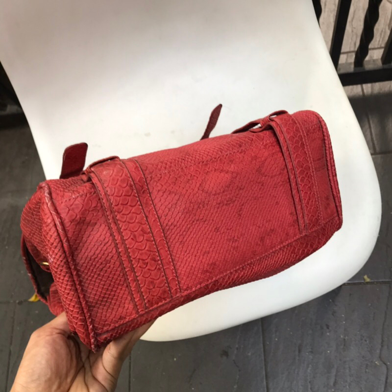 Túi 2hand cặp xách da gân đỏ