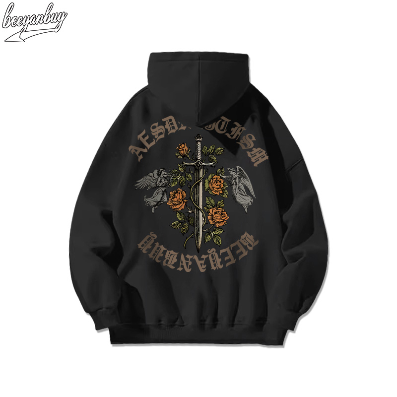 Áo Hoodie Cotton BEEYANBUY form rộng vintage thời trang in hình unisex 100% cotton-N0271