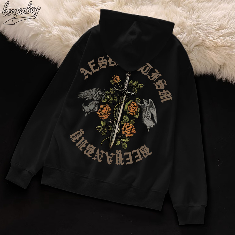 Áo Hoodie Cotton BEEYANBUY form rộng vintage thời trang in hình unisex 100% cotton-N0271