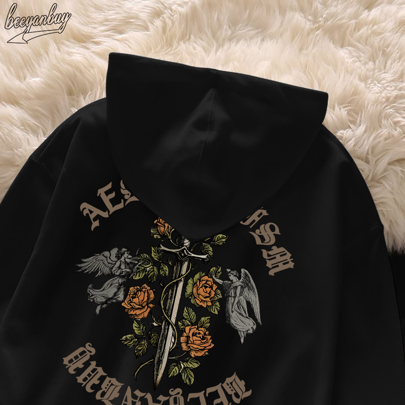 Áo Hoodie Cotton BEEYANBUY form rộng vintage thời trang in hình unisex 100% cotton-N0271