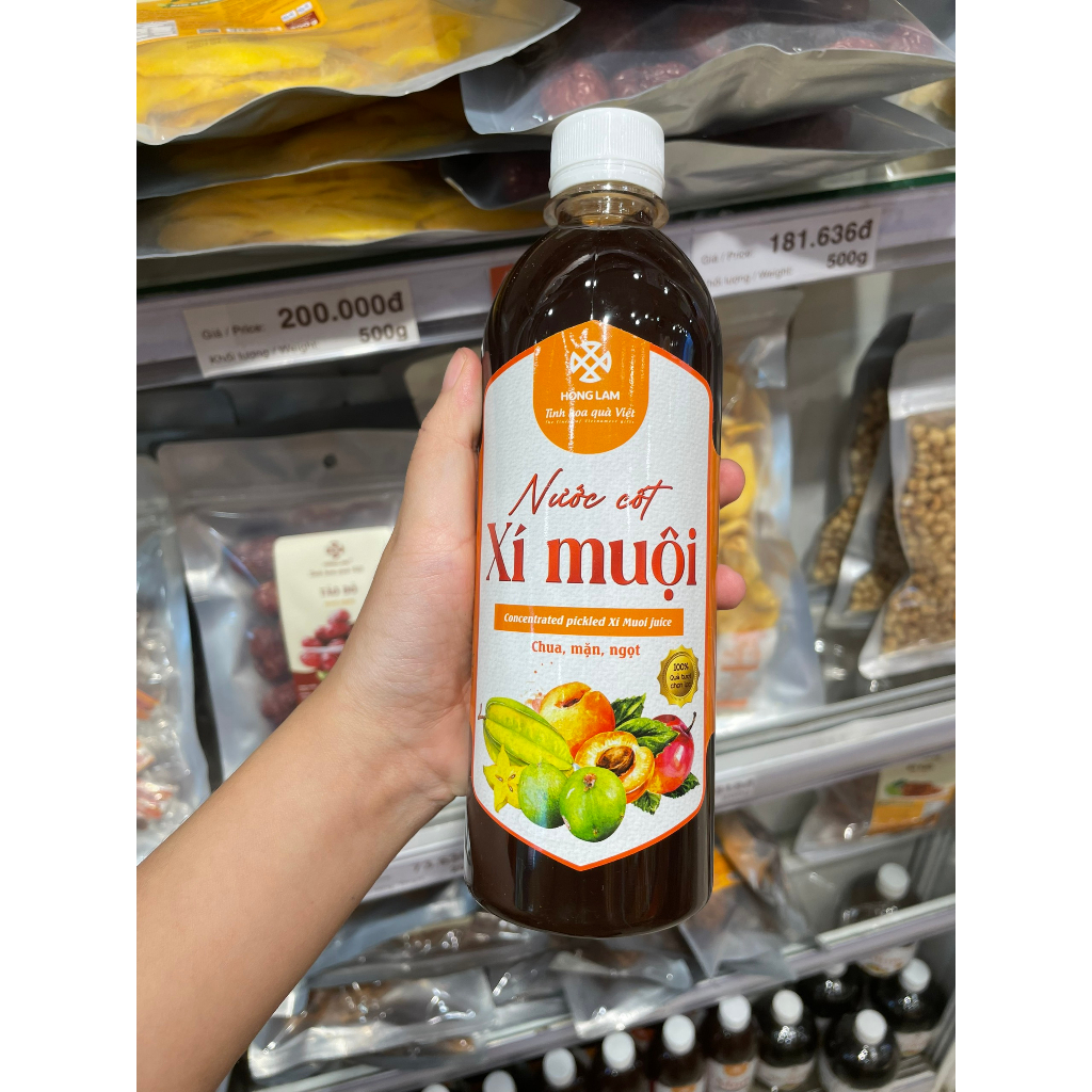 Nước cốt xí muội Hồng Lam chai (500ml). Có vị chua ngọt